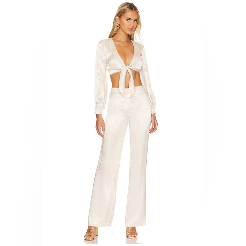 NWT House of Harlow 1960 Cream Ivory Satin Wide Pants